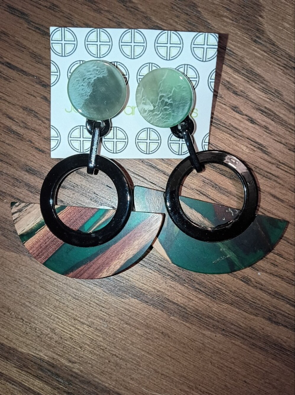 Geometric Statement Drop Earrings in Green & Brown